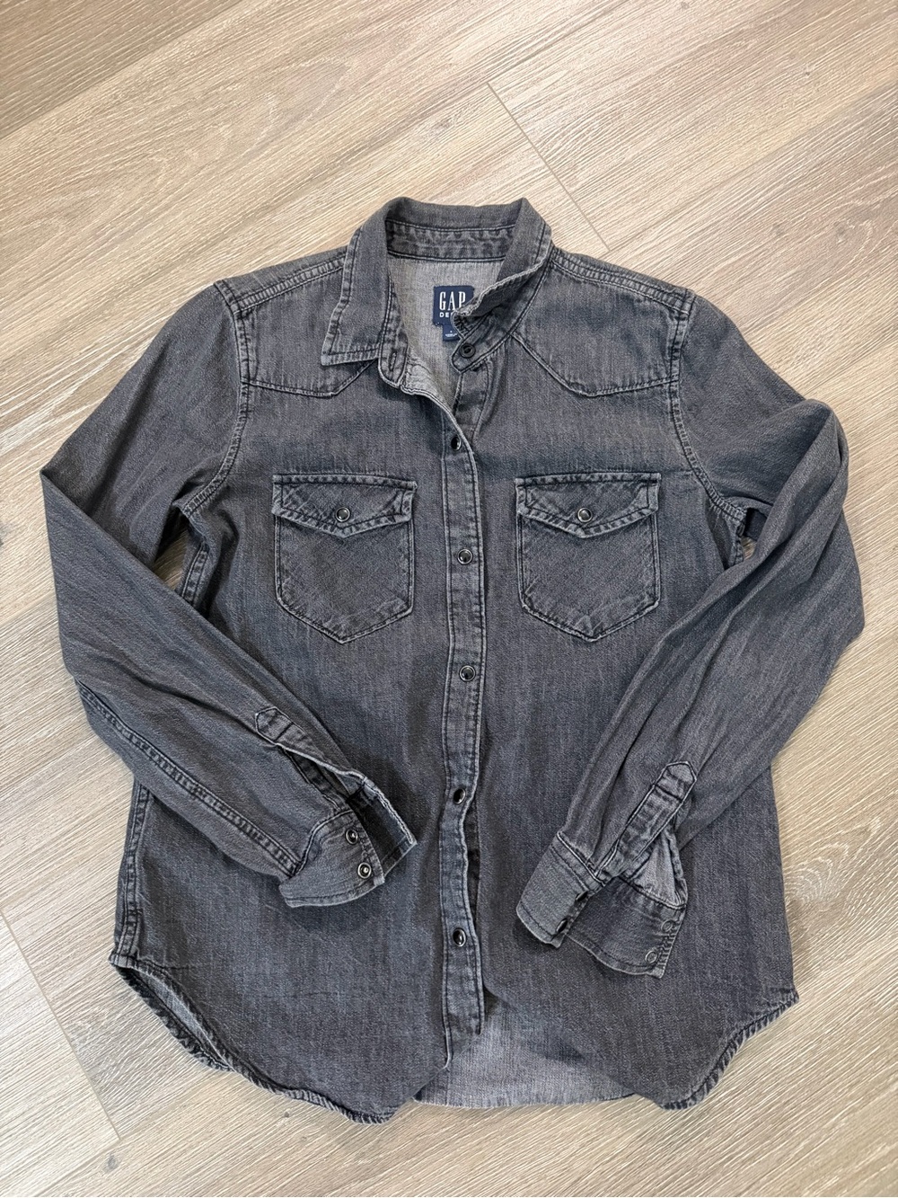 GAP Women's Washed Gray Denim Button-Down Shirt